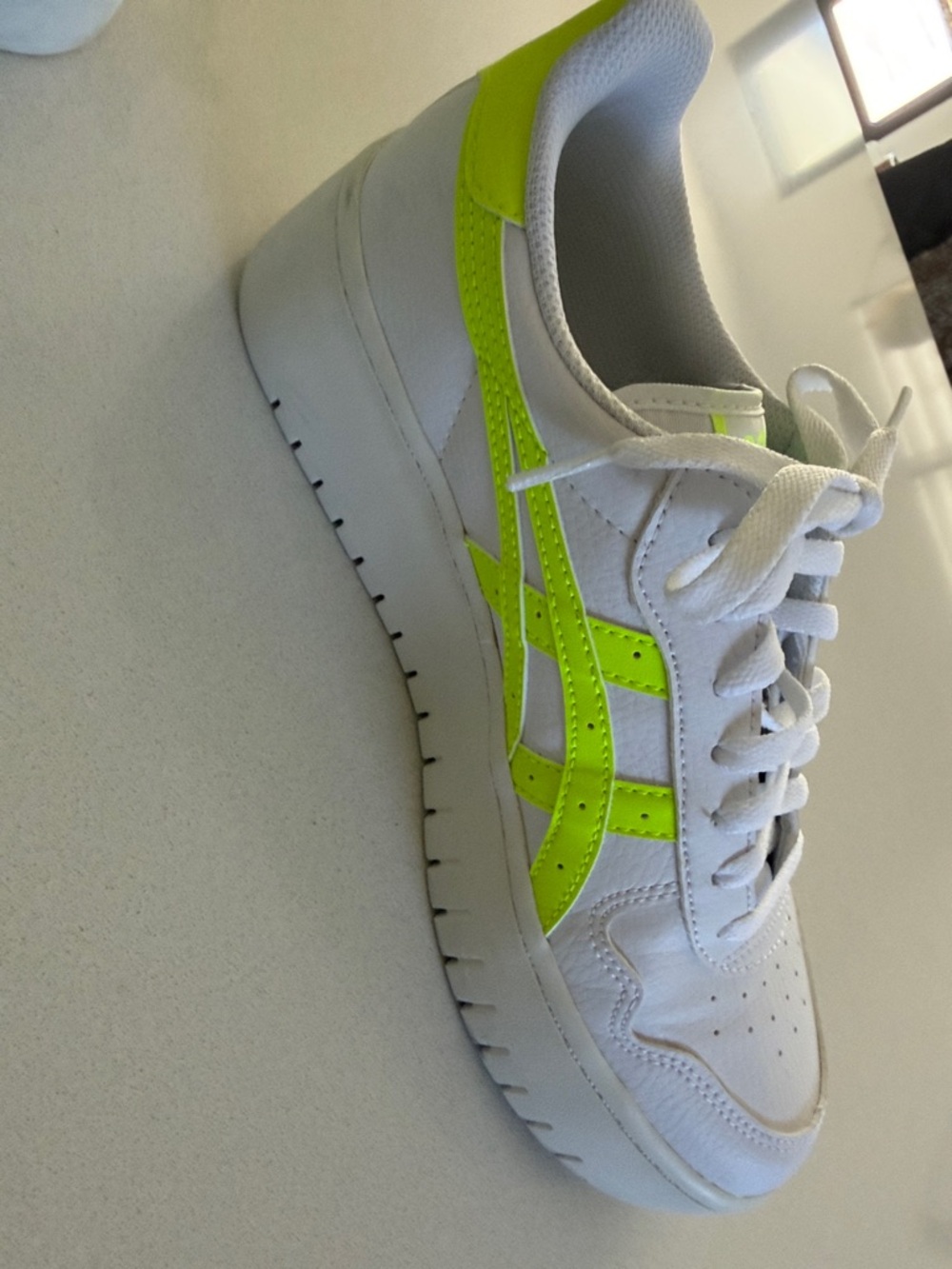 Asics White chunky Sneakers with Neon Yellow Accents.Used only one time. - Picture 3 of 11